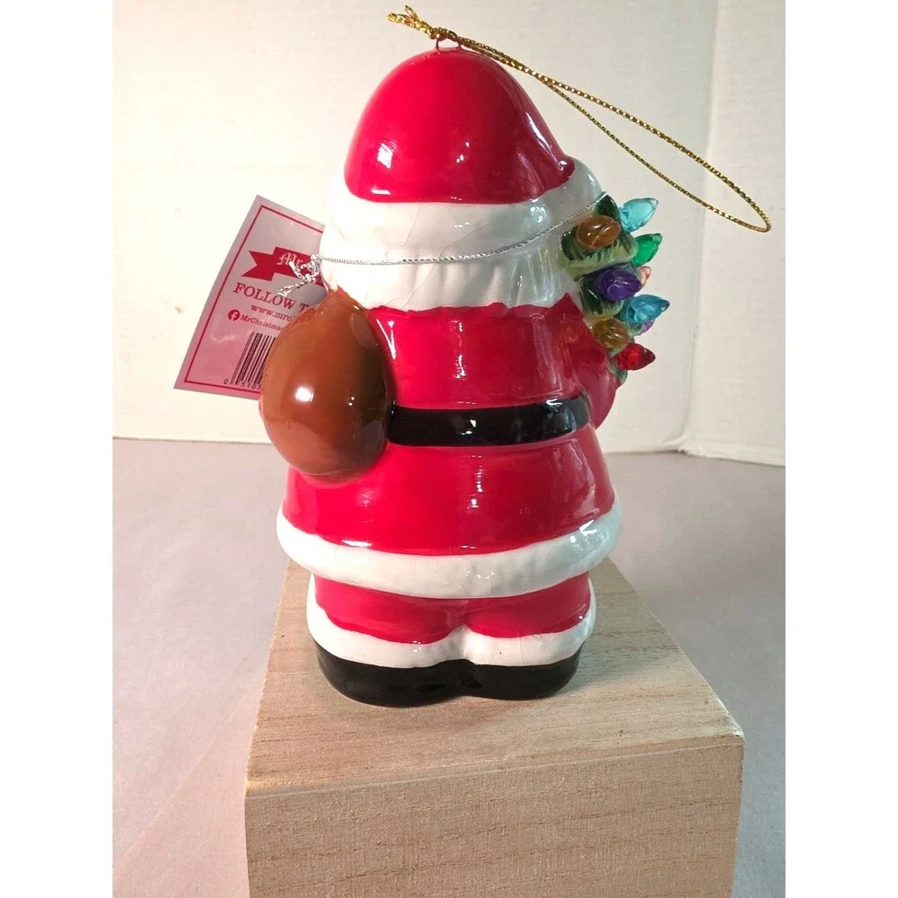 New Mr. Christmas Santa Figure Ornament Ceramic Light Up Tree Follow the Magic